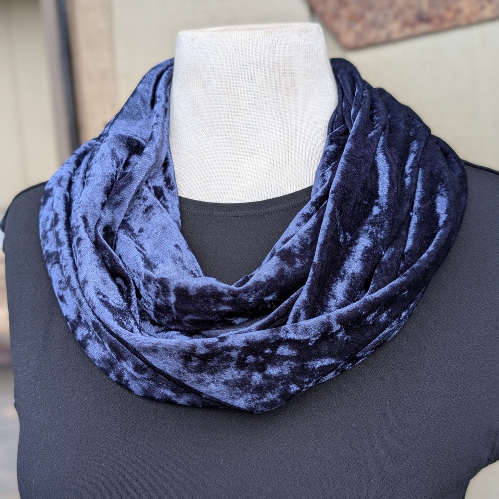 Deep Blue Velvet Infinity Scarf